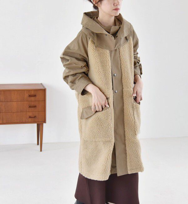 quaranciel「quaranciel: ポリエステル フェイク ファー ボア フーデッド コート」|ミリタリー・モッズコート|