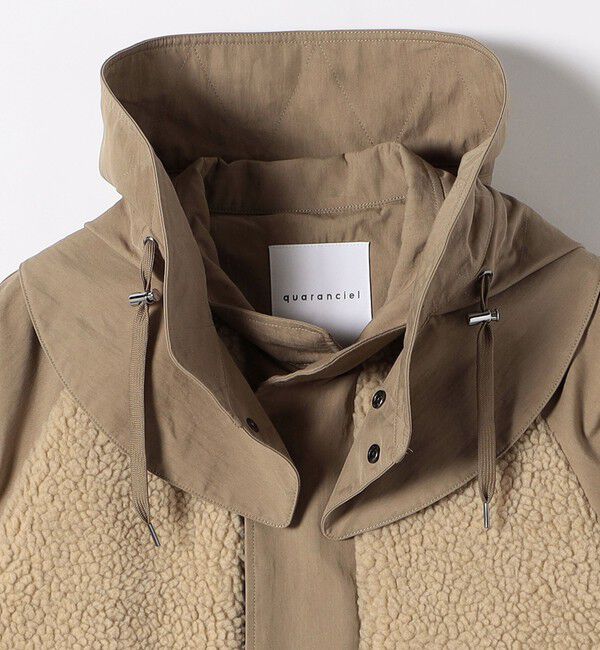 quaranciel「quaranciel: ポリエステル フェイク ファー ボア フーデッド コート」|ミリタリー・モッズコート|