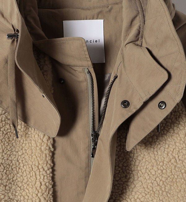 quaranciel「quaranciel: ポリエステル フェイク ファー ボア フーデッド コート」|ミリタリー・モッズコート|