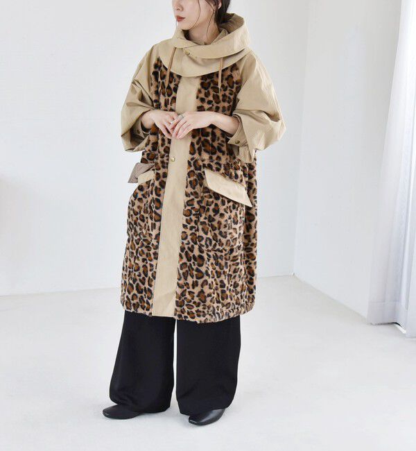 quaranciel「quaranciel: ポリエステル フェイク ファー ボア フーデッド コート」|ミリタリー・モッズコート|