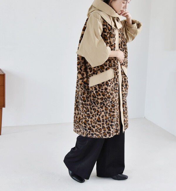 quaranciel「quaranciel: ポリエステル フェイク ファー ボア フーデッド コート」|ミリタリー・モッズコート|