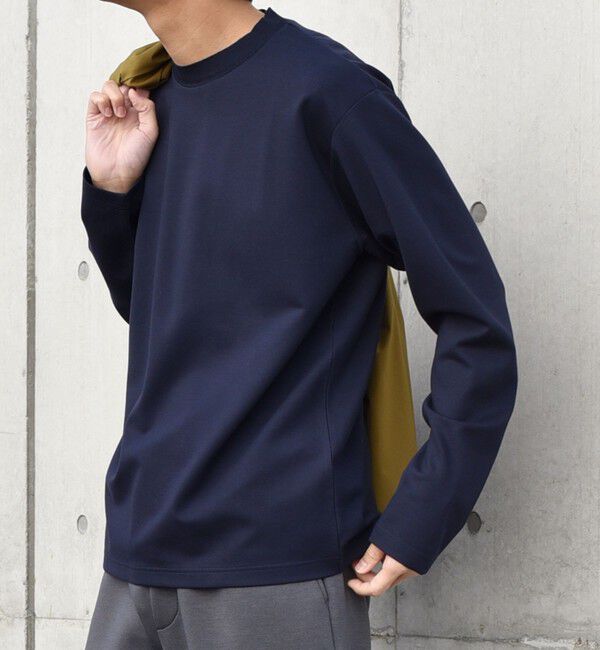 SHIPS any「SHIPS any: デザイン リブ ハイゲージ ポンチ クルーネック Tシャツ (ロンT)◇」|Tシャツ・カットソー|ネイビー