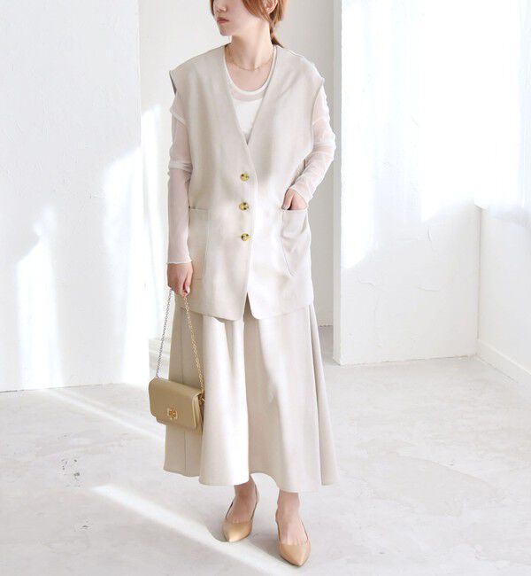 quaranciel「quaranciel:〈洗濯機可能〉Vネック ジレ＆フレア スカート セットアップ」|フレア|