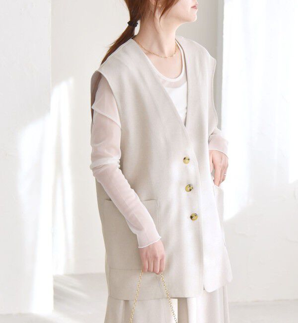 quaranciel「quaranciel:〈洗濯機可能〉Vネック ジレ＆フレア スカート セットアップ」|フレア|