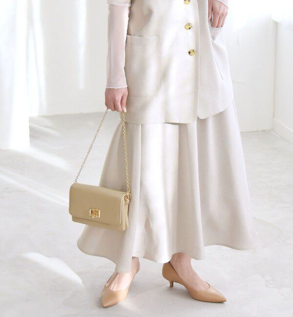 quaranciel「quaranciel:〈洗濯機可能〉Vネック ジレ＆フレア スカート セットアップ」|フレア|