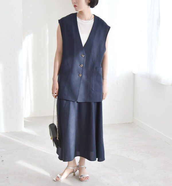 quaranciel「quaranciel:〈洗濯機可能〉Vネック ジレ＆フレア スカート セットアップ」|フレア|