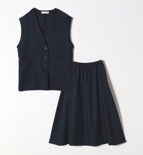 quaranciel「quaranciel:〈洗濯機可能〉Vネック ジレ＆フレア スカート セットアップ」|フレア|