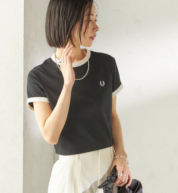 SHIPS for women「《一部追加予約》FRED PERRY:G9163 CROPPED RINGER TEE」|Tシャツ・カットソー|ブラック