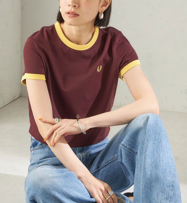 SHIPS for women「《一部追加予約》FRED PERRY:G9163 CROPPED RINGER TEE」|Tシャツ・カットソー|ワイン