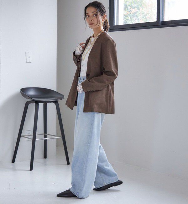 SHIPS for women「〈手洗い可能〉TUMUGITO(R) シャーク ツイード カラーレス ジャケット」|ノーカラージャケット|