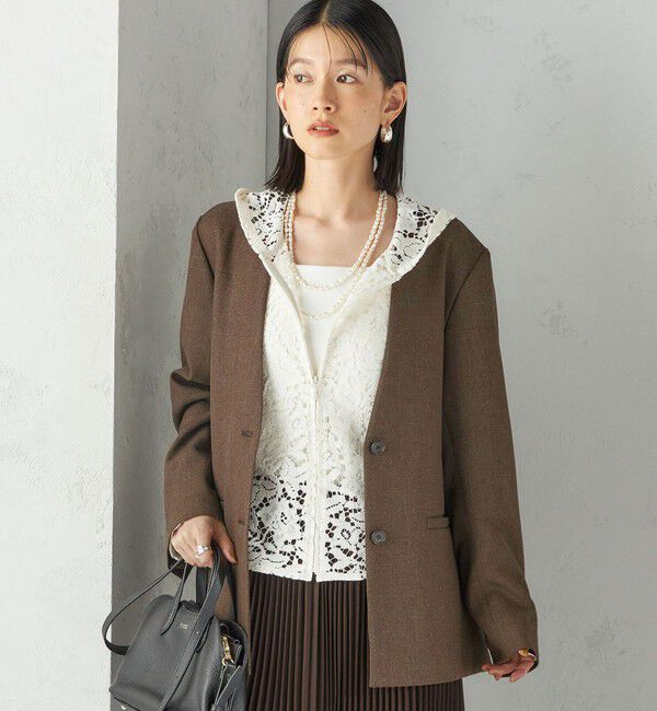 SHIPS for women「〈手洗い可能〉TUMUGITO(R) シャーク ツイード カラーレス ジャケット」|ノーカラージャケット|