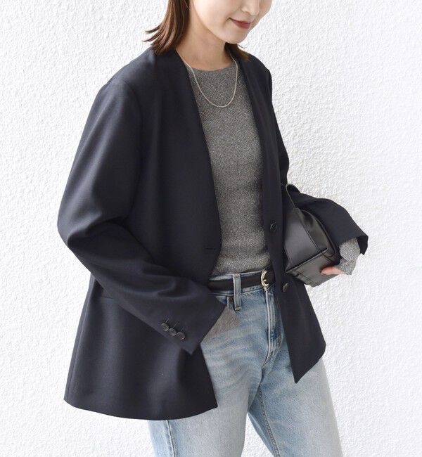 SHIPS for women「〈手洗い可能〉TUMUGITO(R) シャーク ツイード カラーレス ジャケット」|ノーカラージャケット|