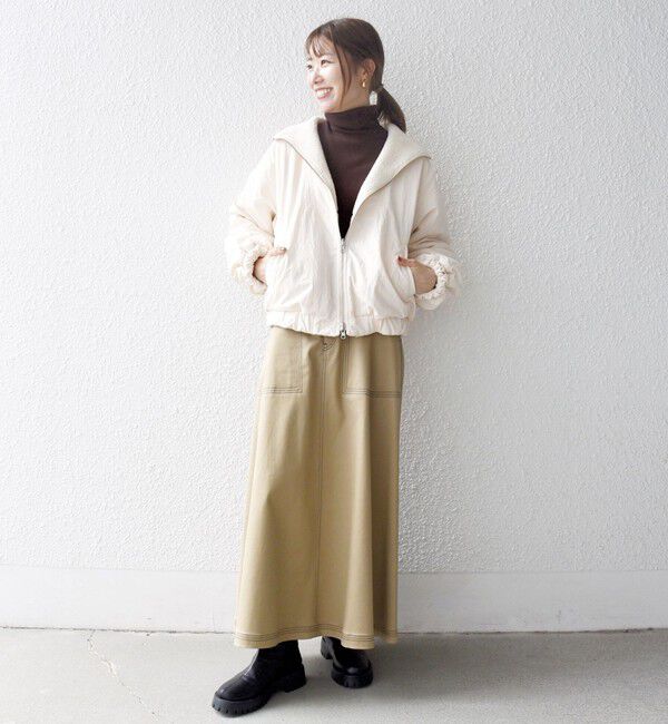 SHIPS any: ナイロン × ボア リバーシブル スタンドカラー ショート