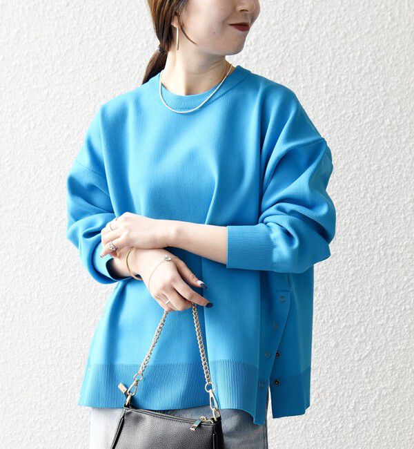 SHIPS any「《予約》SHIPS any:〈手洗い可能〉サイドスリット クルーネック ルーズ プルオーバー」|ニット・セーター|ライトブルー
