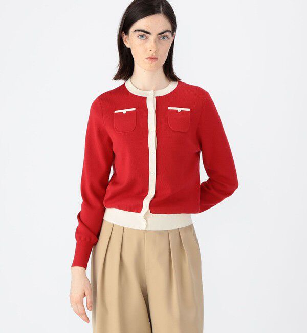 コットンカシミヤ バイカラークルーネックカーディガン（CABaN