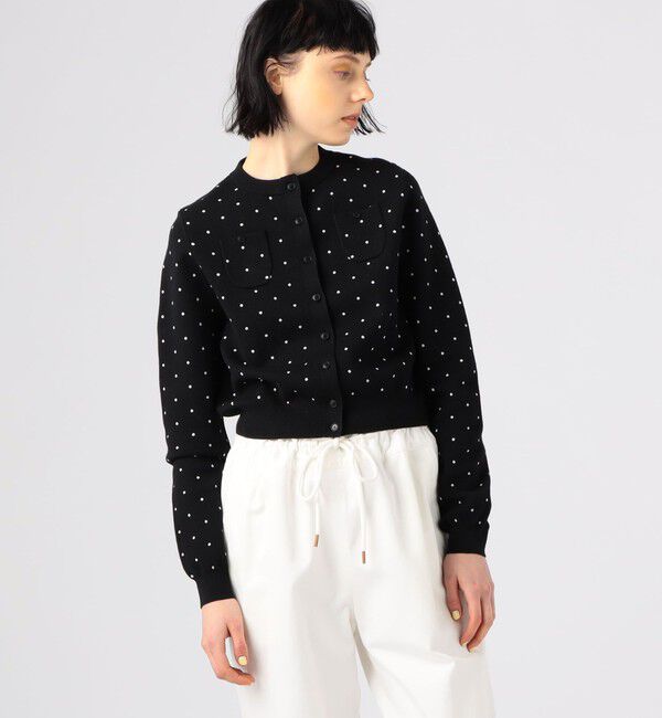 CaBAN ドット柄ポケカーデ コットンカシミヤ ドットジャカードクルーネックカーディガン（CABaN