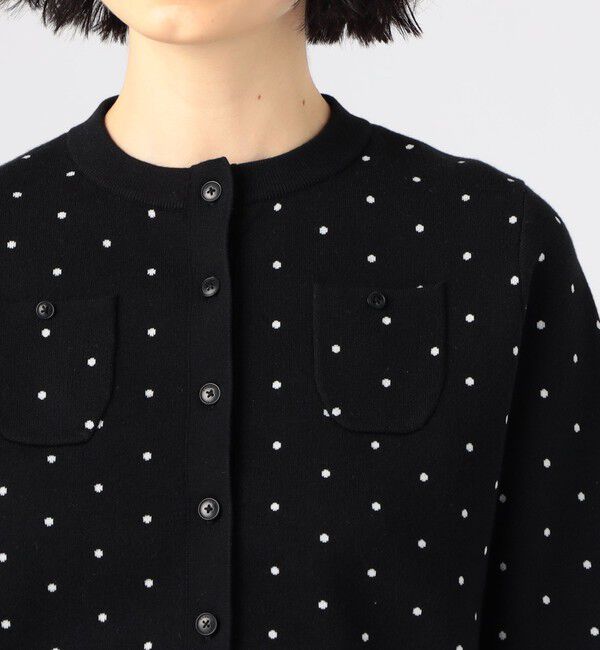 コットンカシミヤ ドットジャカードクルーネックカーディガン（CABaN