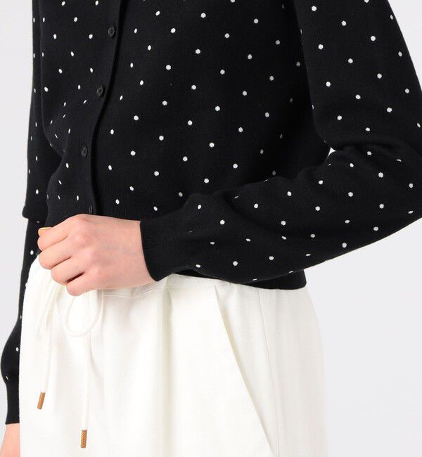コットンカシミヤ ドットジャカードクルーネックカーディガン（CABaN