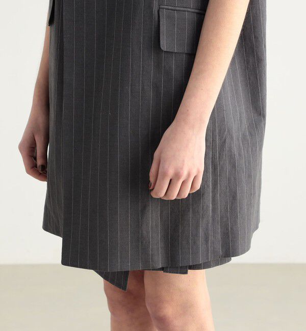 BACCA「リネンコットンストライプ ノーカラーベスト」|ノーカラージャケット|