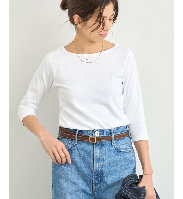 IENA「《追加》ATON/エイトン 別注 SUVIN FRAISE ボートネック Tシャツ」|Tシャツ・カットソー|