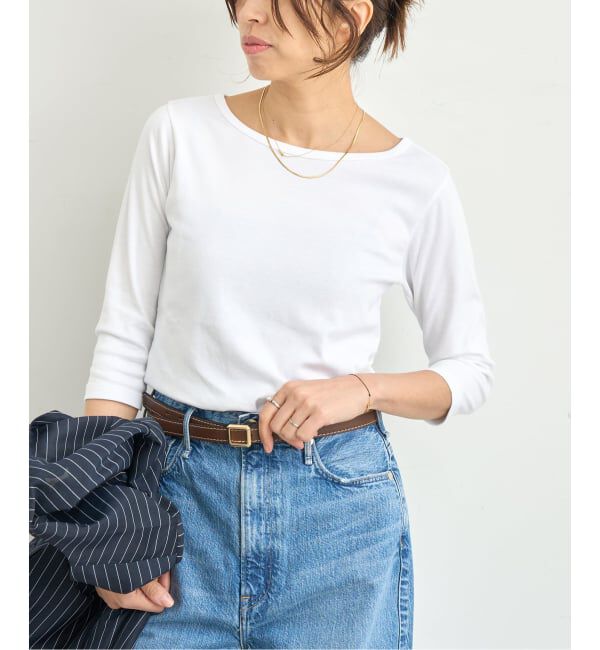 IENA「《追加》ATON/エイトン 別注 SUVIN FRAISE ボートネック Tシャツ」|Tシャツ・カットソー|