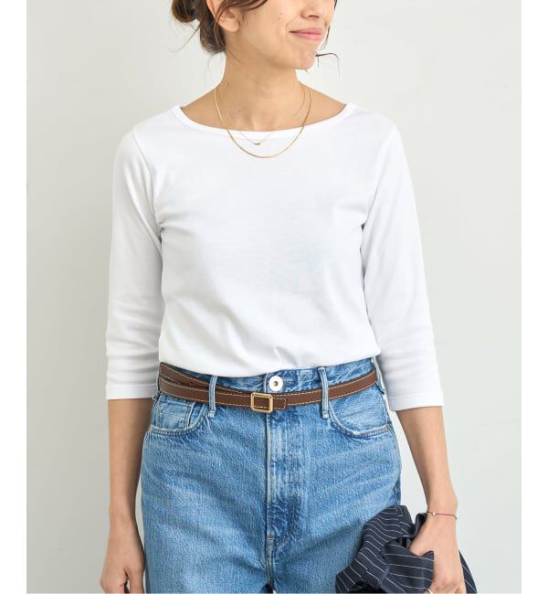 IENA「《追加》ATON/エイトン 別注 SUVIN FRAISE ボートネック Tシャツ」|Tシャツ・カットソー|