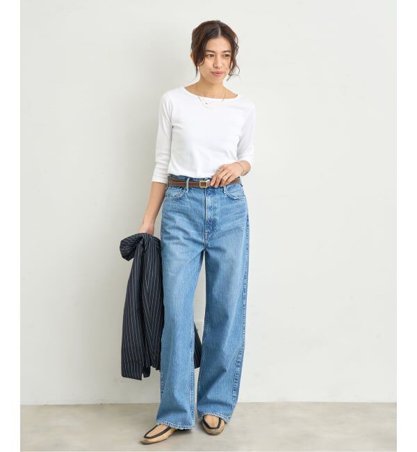 IENA「《追加》ATON/エイトン 別注 SUVIN FRAISE ボートネック Tシャツ」|Tシャツ・カットソー|