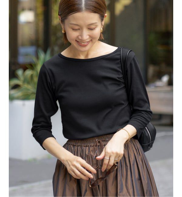 IENA「《追加》ATON/エイトン 別注 SUVIN FRAISE ボートネック Tシャツ」|Tシャツ・カットソー|