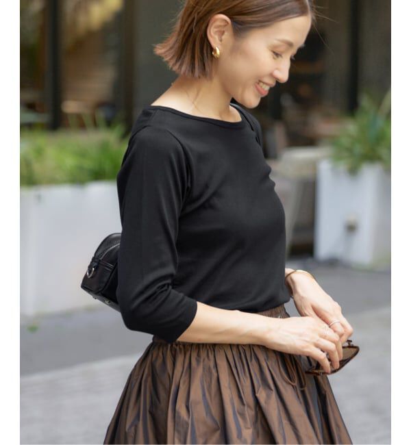 IENA「《追加》ATON/エイトン 別注 SUVIN FRAISE ボートネック Tシャツ」|Tシャツ・カットソー|