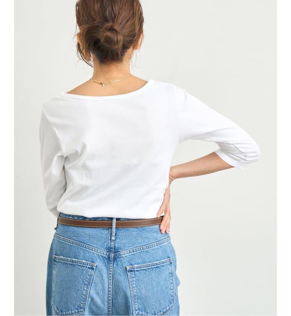 IENA「《追加》ATON/エイトン 別注 SUVIN FRAISE ボートネック Tシャツ」|Tシャツ・カットソー|ホワイト