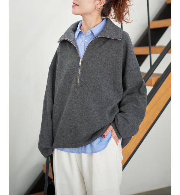 Spick and Span「ミラノリブハーフジッププルオーバー」|ニット・セーター|グレー
