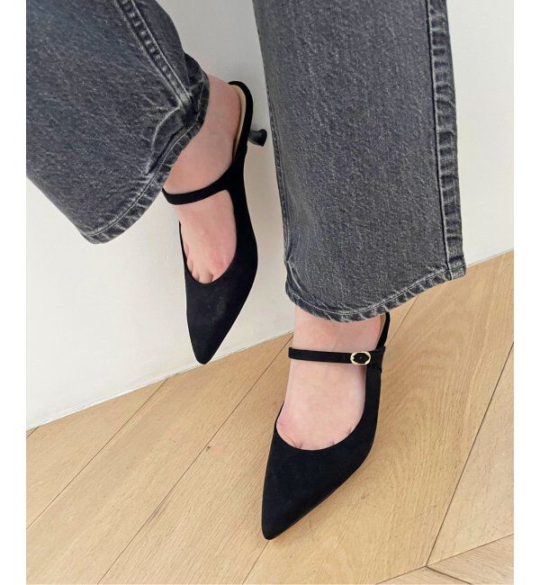 極美品✨ペリーコ バックストラップ ミュール ポインテッドトゥ ストライプ ポインテッド2WAYストラップミュール 7cmヒール minia[品番