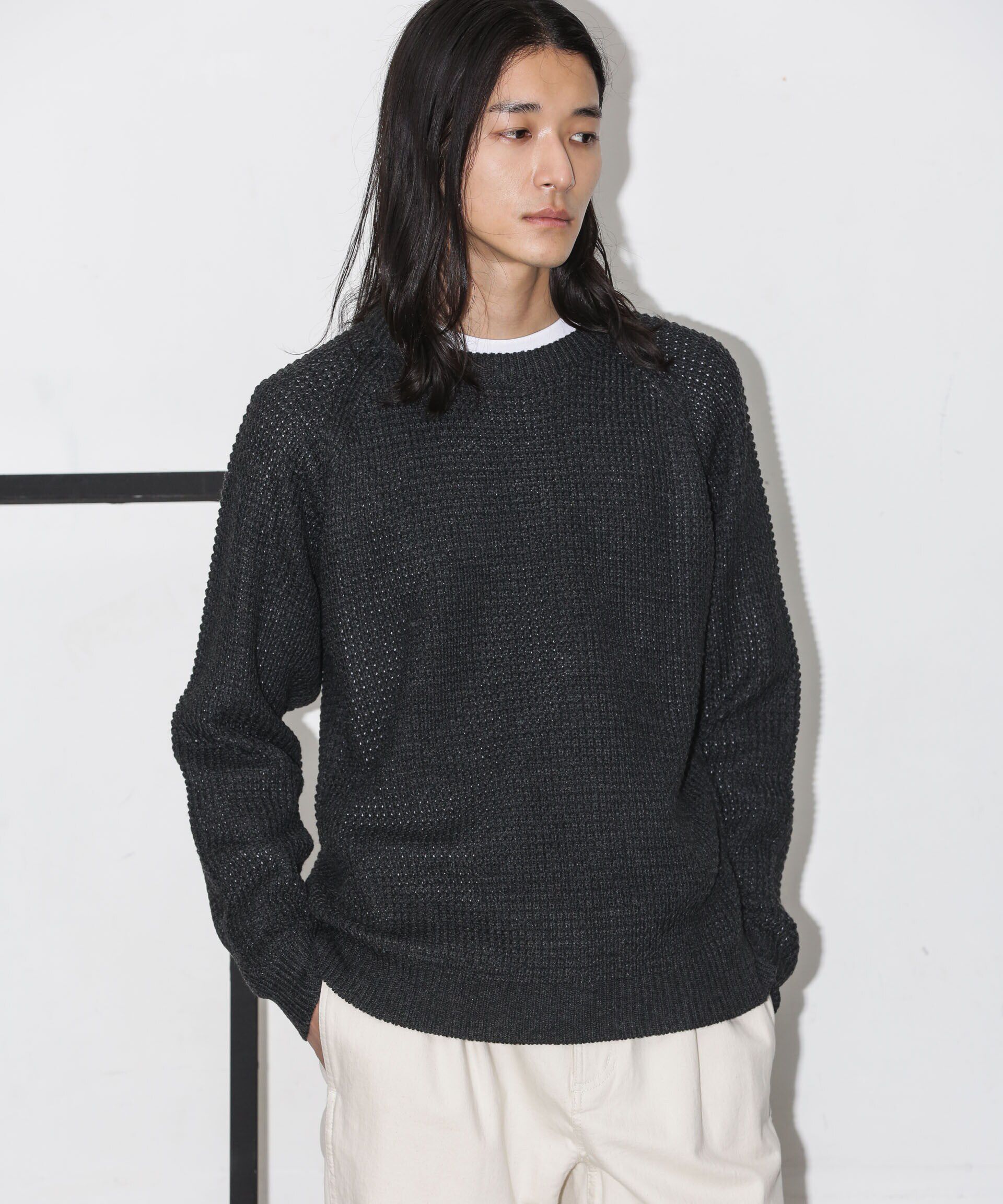 nano･universe「ワッフルラグランニット」|ニット・セーター|チャコール3