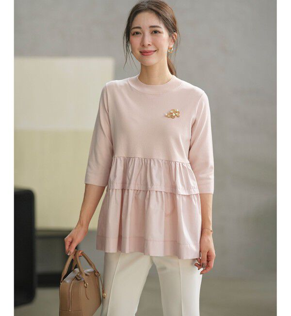 組曲「【UVケア・接触冷感・六分袖】ブラウスコンビ ティアードニット」|ニット・セーター|