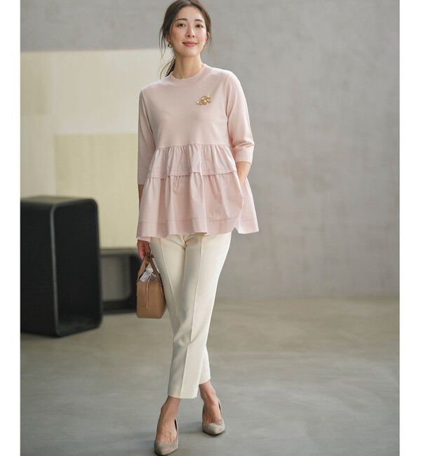 組曲「【UVケア・接触冷感・六分袖】ブラウスコンビ ティアードニット」|ニット・セーター|