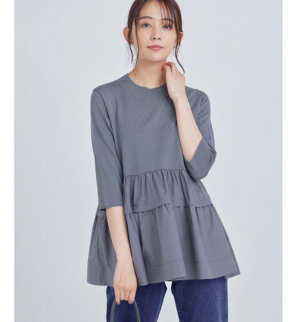 組曲「【UVケア・接触冷感・六分袖】ブラウスコンビ ティアードニット」|ニット・セーター|ﾁｬｺｰﾙｸ