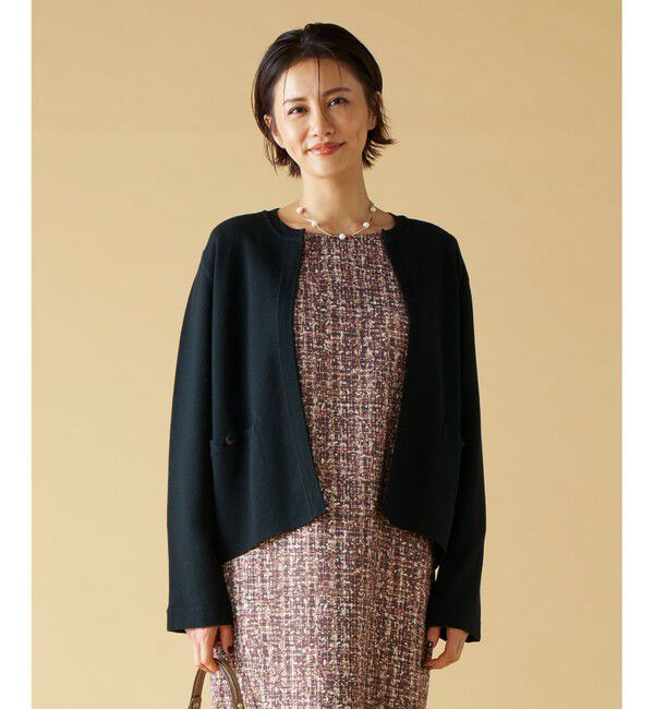 自由区「【セットアップ対応】ヴィスコースウールニット ジャケット」|カーディガン|ブラック系
