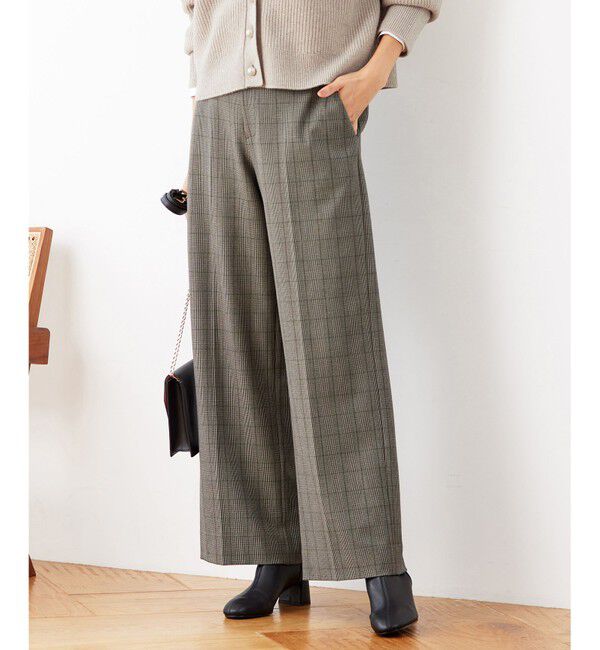 自由区「【撥水加工・洗える】TRギャバ裏起毛チェック柄ワイド パンツ」|その他|ﾌﾞﾗｳﾝﾁ
