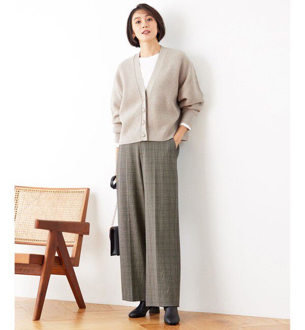 自由区「【撥水加工・洗える】TRギャバ裏起毛チェック柄ワイド パンツ」|その他|