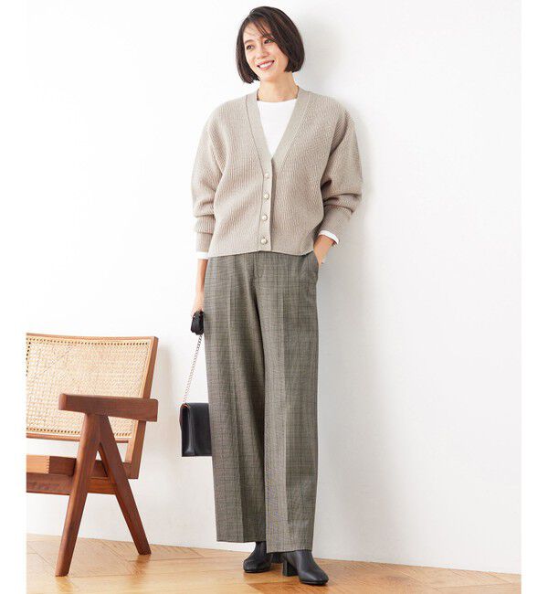 自由区「【撥水加工・洗える】TRギャバ裏起毛チェック柄ワイド パンツ」|その他|