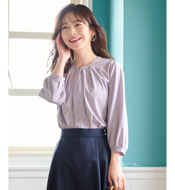 ANY SIS「【接触冷感・吸水速乾・UVケア】エアリードレープスムース 七分袖ブラウス」|シャツ・ブラウス|ラベンダー
