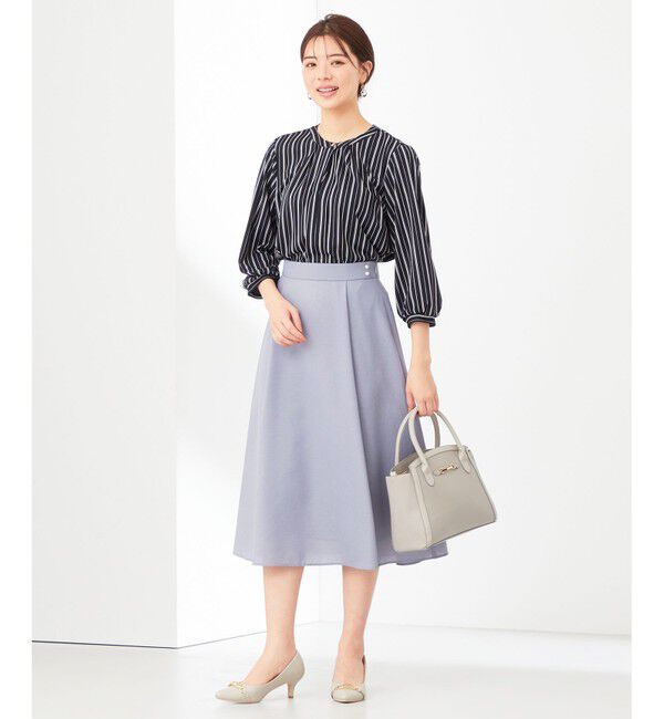 ANY SIS「【接触冷感・吸水速乾・UVケア】エアリードレープスムース 七分袖ブラウス」|シャツ・ブラウス|