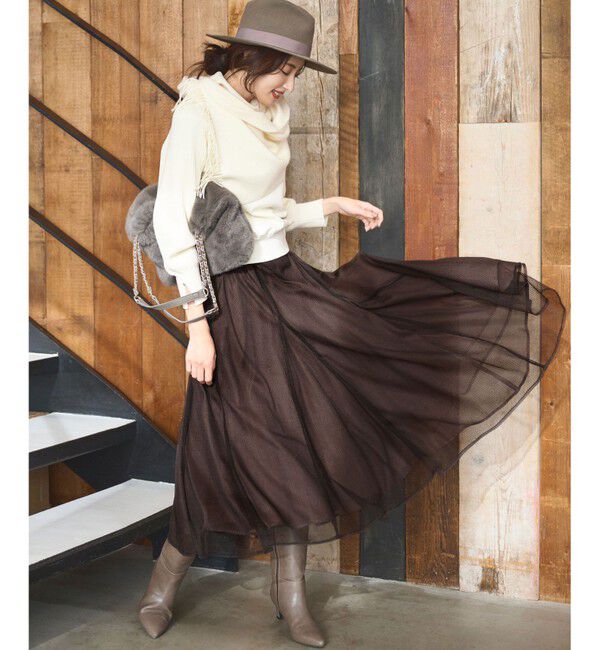 ANY SIS「【洗える】ラッセルチュールマチ スカート」|スカート|ブラウン