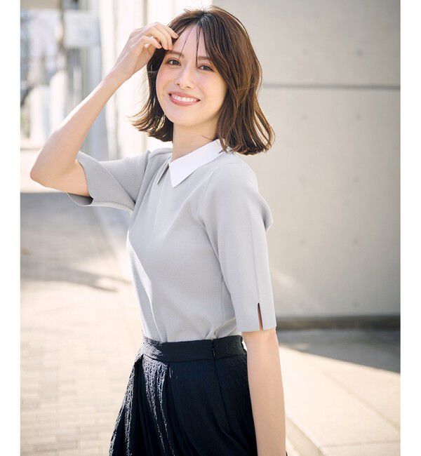 any SiS「【好印象企画】襟配色ニット&times;タックスカートセット」|スーツ|