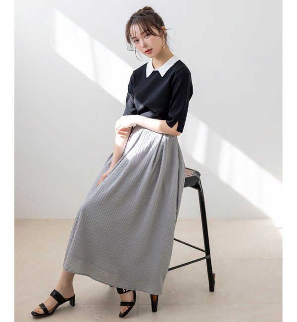 any SiS「【好印象企画】襟配色ニット&times;タックスカートセット」|スーツ|