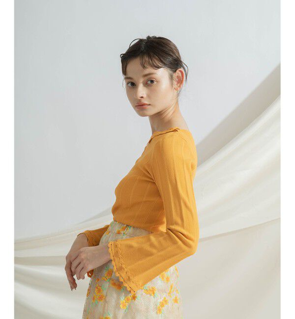 GRACE CONTINENTAL「ウェーブリブニットトップ」|ニット・セーター|オレンジ