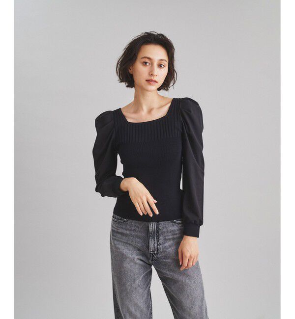  「スクエアリブニットトップ」|ニット・セーター|ブラック