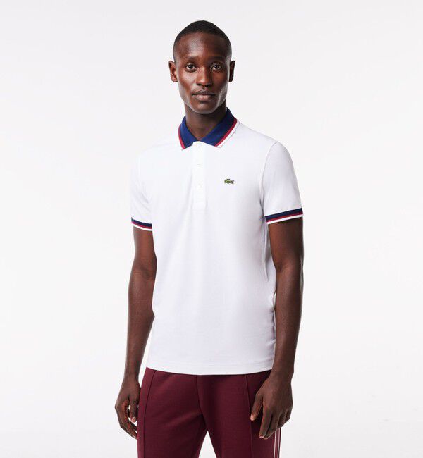 LACOSTE「配色ボーダーリブニット鹿の子地ポロシャツ」|ポロシャツ|ホワイト