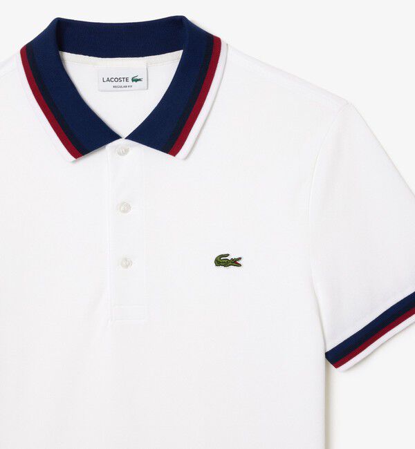 LACOSTE「配色ボーダーリブニット鹿の子地ポロシャツ」|ポロシャツ|