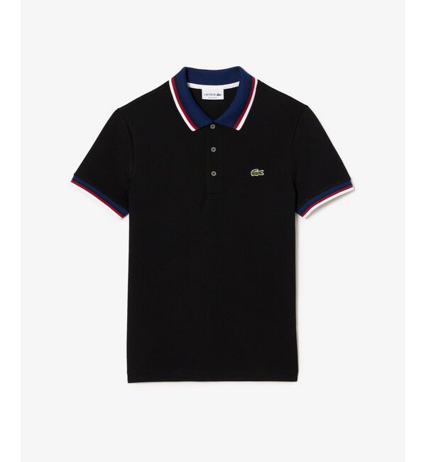 LACOSTE「配色ボーダーリブニット鹿の子地ポロシャツ」|ポロシャツ|ブラック